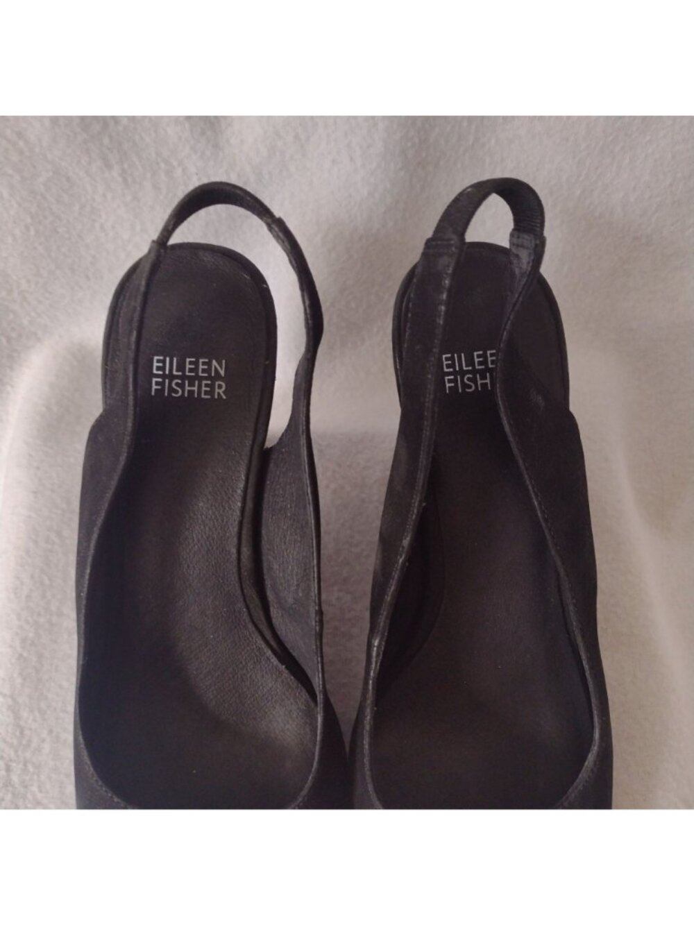 Eileen Fisher Milla Black Leather Slingback Heels 7.5 Nubuck Heels - Picture 6 of 9